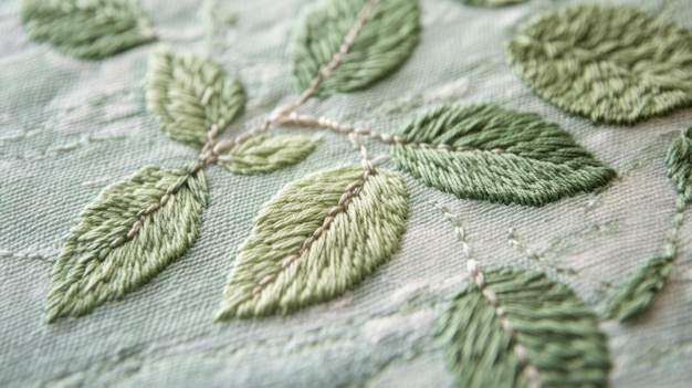 haftowany liść na bawełnie